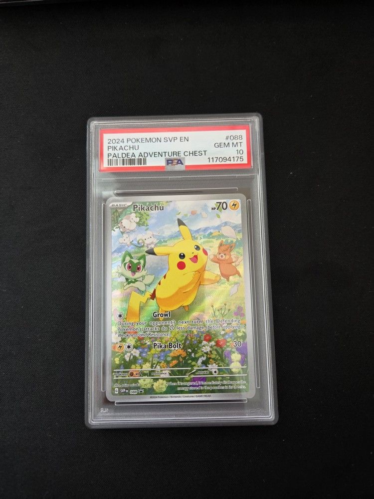 2024 Pokemon SVP Pikachu Paldea Adventure Chest #88 Black Star Promo PSA 10