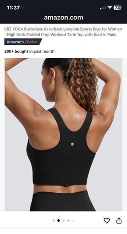 CRZ YOGA Butterluxe Racerback Longline Sports Bras for Women - High Neck Padded Crop Workout Tank Top with Built in Pads 