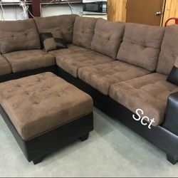 Brand New Heights Black /Brown Reversible Sectional With Storage Ottoman 