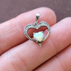 Sterling Opal Heart Pendant 