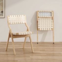 STARY Wood Folding Chairs Set of 2, Foldable Chairs Wooden Indoor Stackable Dining Chairs for Kitchen & Dining Room Chair Woven Seat & Webbing Back