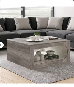 Target Home & Decor – Furniture – Living Room Furniture – Coffee Tables Coffee Table with Curved Cut-Out Storage Shelf in Knotty Gray Oak/Ivory Maximu