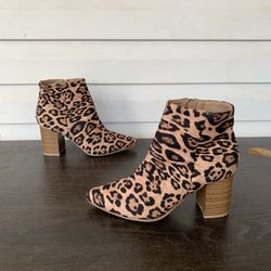 Leopard heel booties size 7 for women