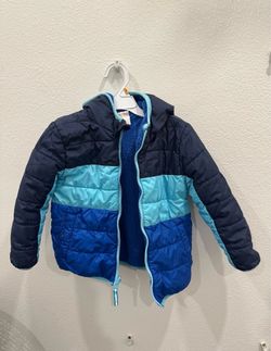 Cat & Jack Blue Striped Puffer Hooded Fleece Lined Jacket 4T Toddler