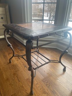 Iron Side Table w Leather Top