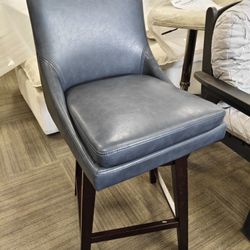 Fiona 26.8 in. Navy Blue Solid Wood Frame Swivel Counter Height Bar Stool with Faux Leather Seat and Back