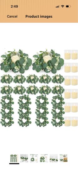 Eucalyptus Candle Rings with Flameless Candles Sets - 11 of Artificial Eucalyptus Greenery Table Centerpiece Wreaths 3 Inch Pillar Candleholders for