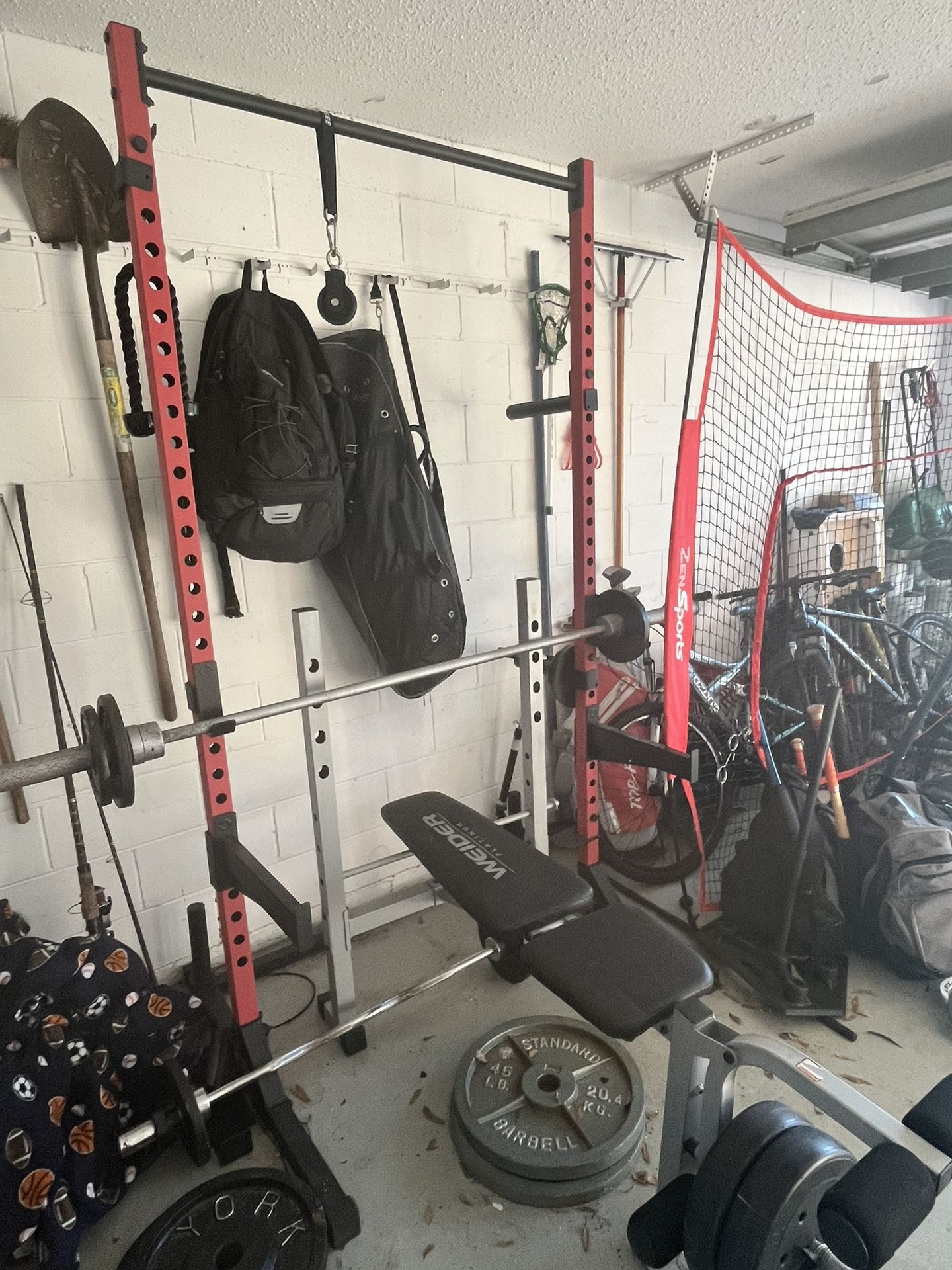 Squat Rack, Bench And Weights