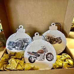 Motorcycle Ornaments (3) Wood Ornaments 