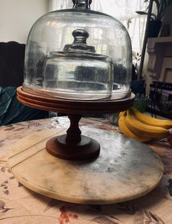 Wooden Cake Stand with Glass Dome Lid + Mini Glass Lid. Retails for $55!