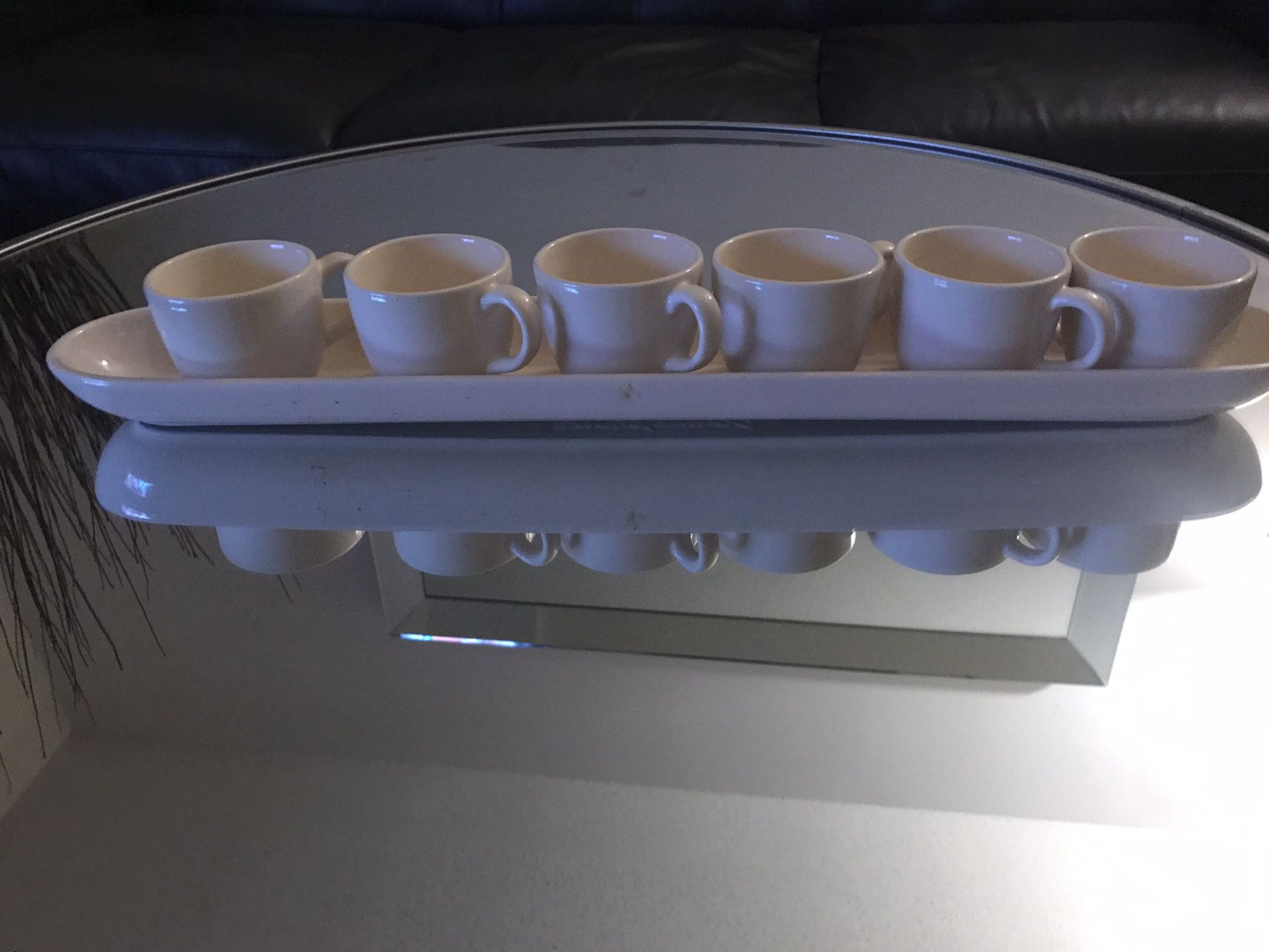 6-piece coffee cups with glass tray plus 4-piece glass coasters & mats