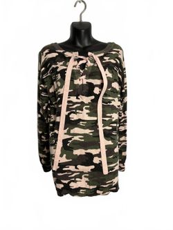 Sanctuary Camo Lace-Up Long Sleeve Lightweight Sweater Women's Small
