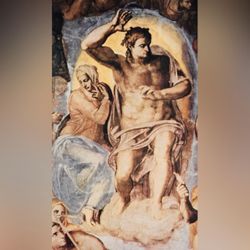 IMPLACABLE JESUS CHRIST CREED Original 50’s Vintage Fine Art Print MICHELANGELO Antique Artist Collectible Ephemera USA Printed