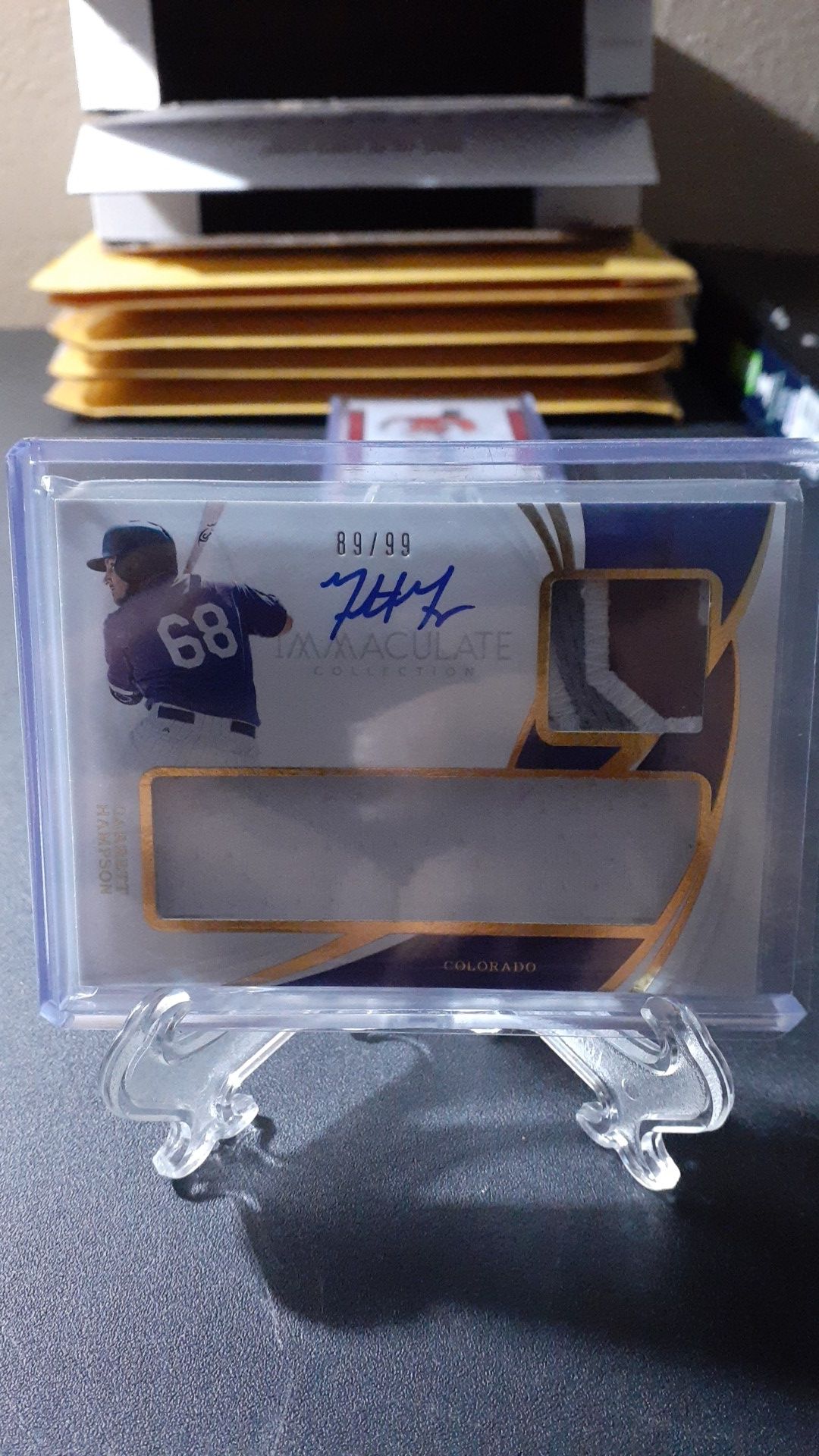 Garrett Hampson 2019 Panini Immaculate Collection Jersey Patch Autograph serial # 89/99