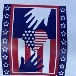VINTAGE  INDIAN AMERICANA HEARTH AND HAND STARS FLAG  BIG 50” X 60 “ Blanket  or table cover  , handmade  needle stroke  . BEST OFFER