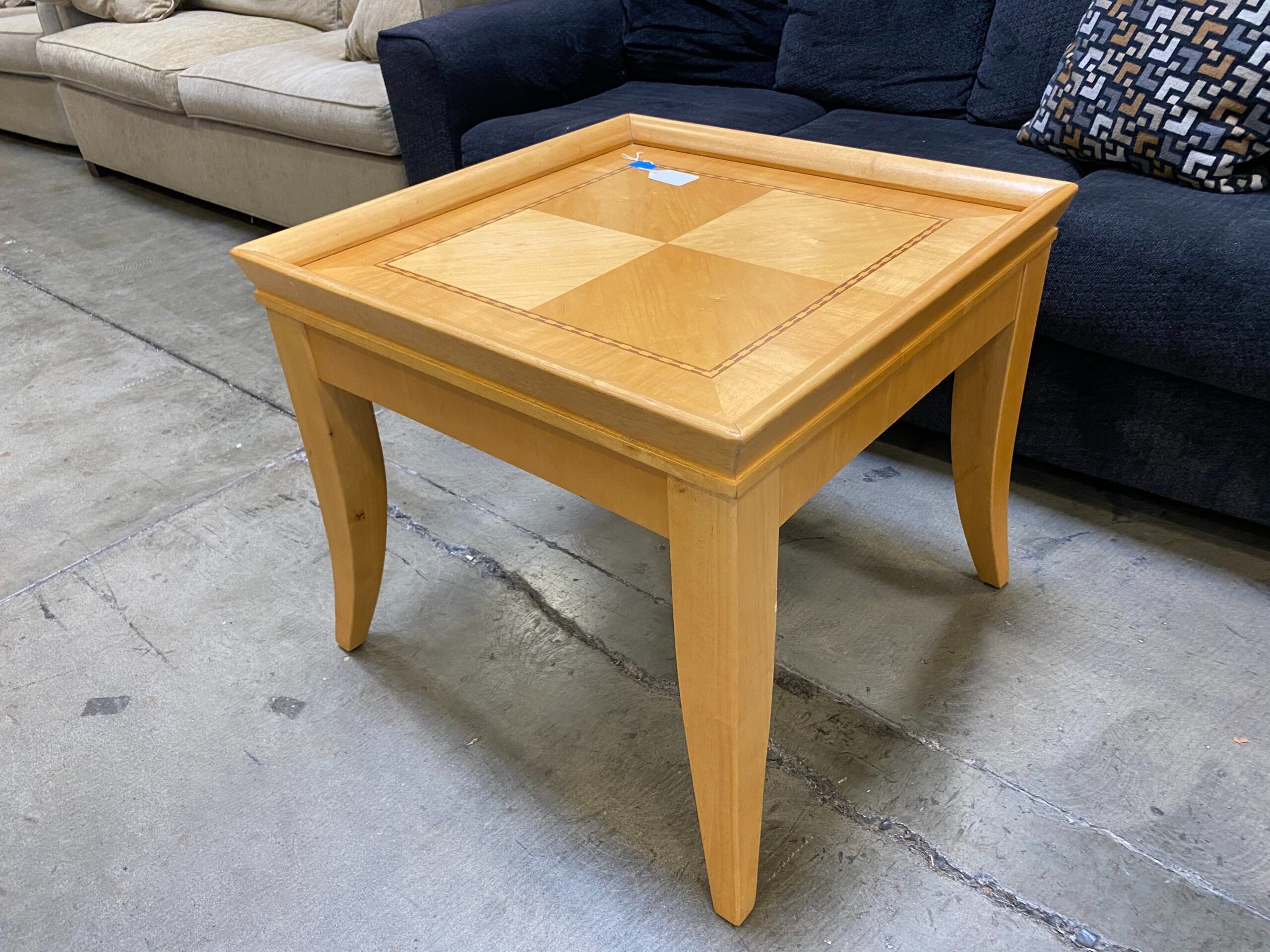 Square Blonde Wood End Table with Curved Legs