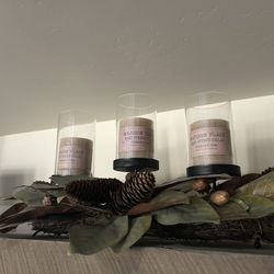 Decorative Glass Hurricane Candle Holders with Pillar Candles – Set of 3