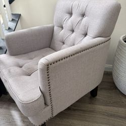    Tufted Linen Accent Chair w/ Nailhead Trim 