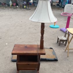 Antique side table magazine rack with lamp