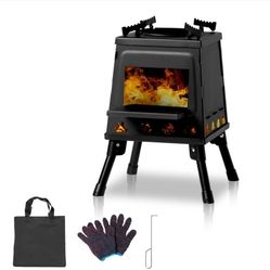  10.63" Camp Wood Stove Burning Stoves Folding Portable Camping Stove for Outdoor Black