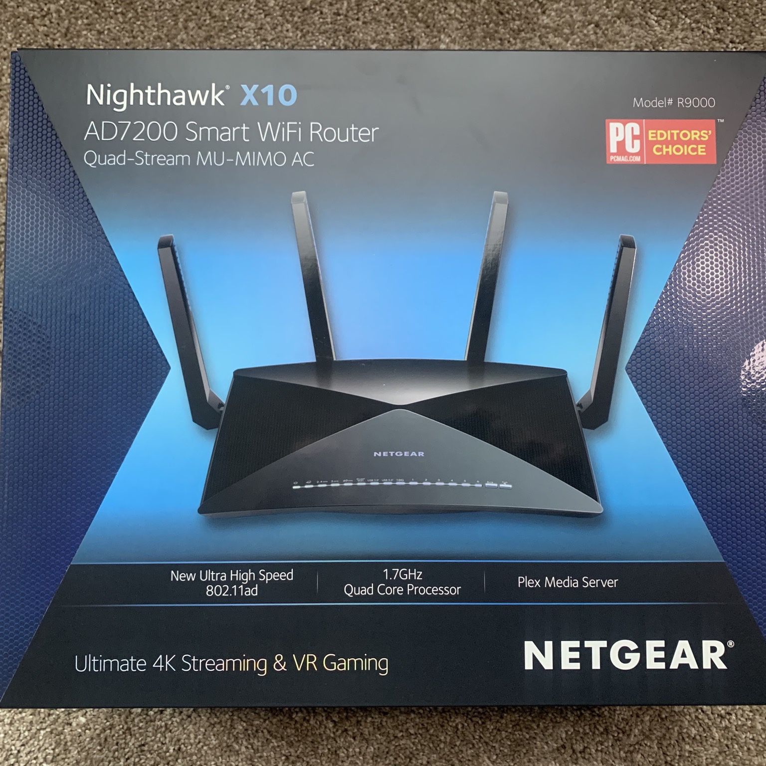 NETGEAR Nighthawk X10 7200 Mbps 7 Port Wireless AD Router (R9000-100NAS).