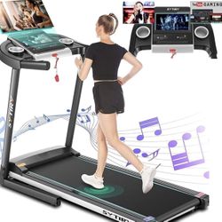 SYTIRY Treadmills for Home with TV Screen and WiFi,Smart Foldable Treadmill Machine,3D Virtual Sports Scene,HiFi Speakers,Popular APP for Social Netwo