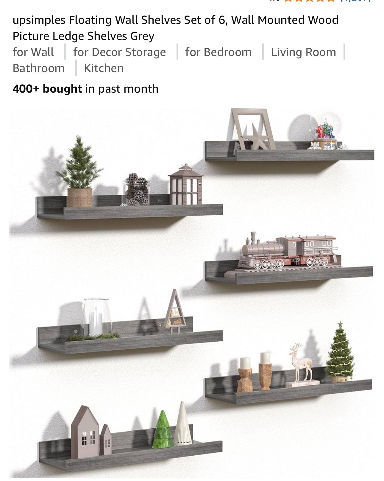6 Piece Floating Shelves - Gray, White And Brown
