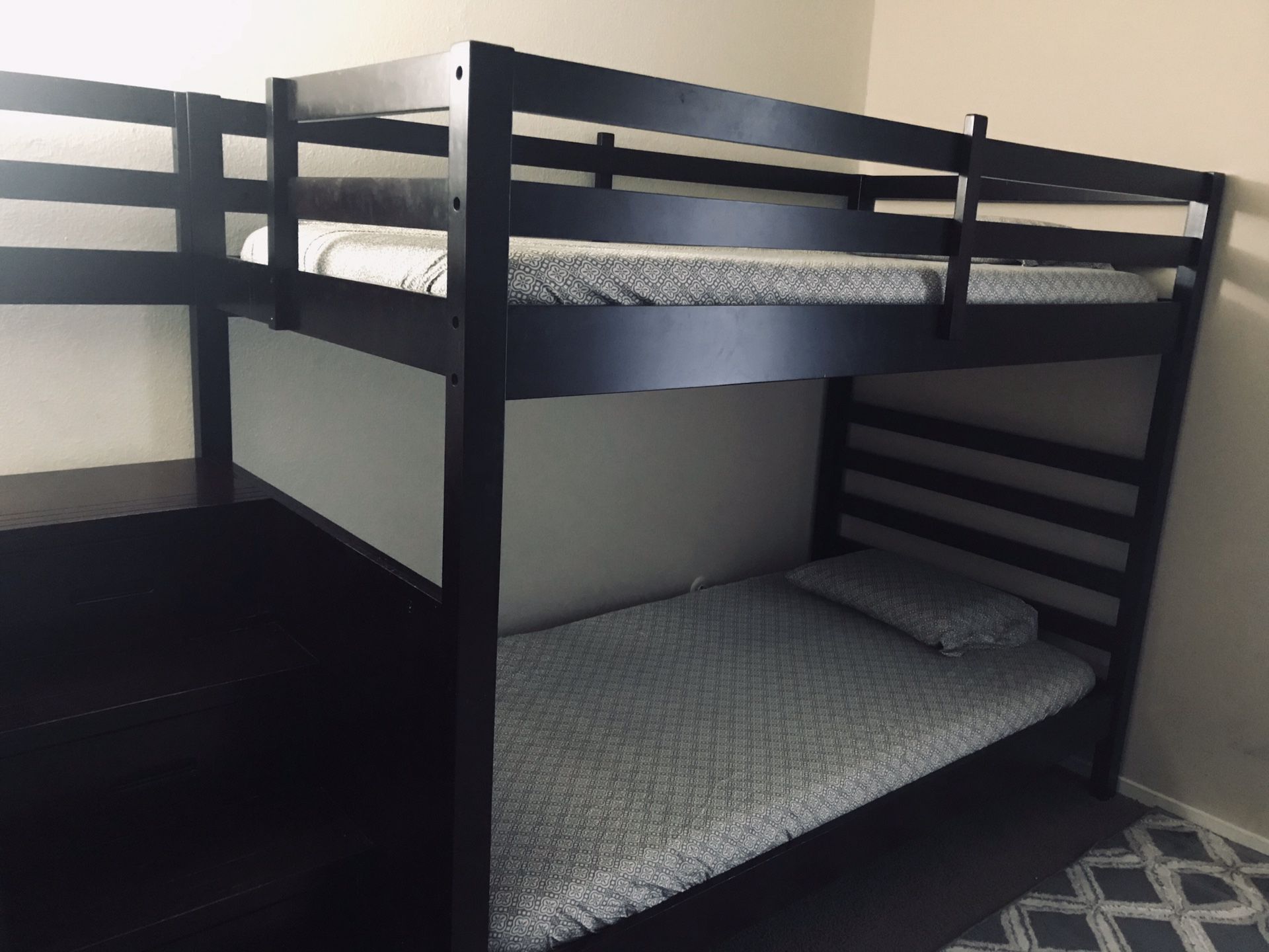 Twin Bunk bed with ikea memory foam mattresses sheets are included
