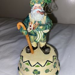 Irish Santa music box Christmas Shamrock Saint Nick Green Ireland Figurine