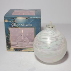 Hand Blown Glass Oil Lamp Pearl Iridescent