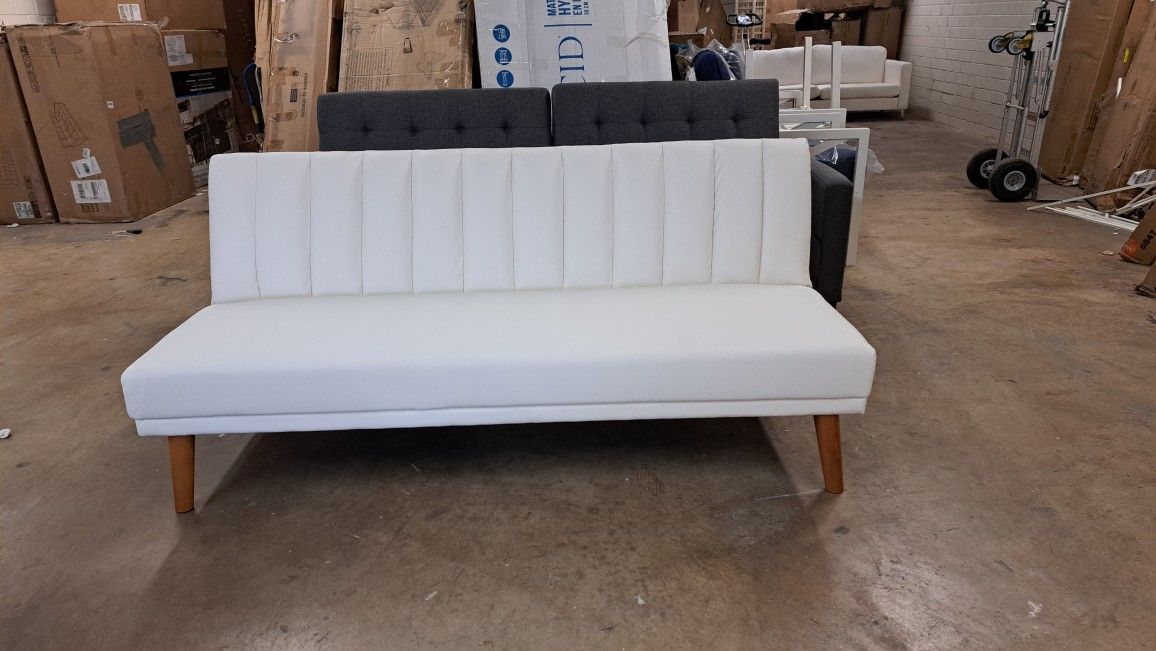 New Modern Futon Sofa Faux Leather White See Pictures For Dimensions