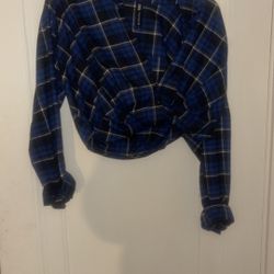 Zara extra Small Blue Black And White Plaid Button Down Cropped Flannel