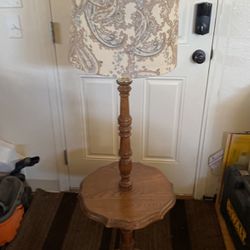 Oak End Table With Lamp