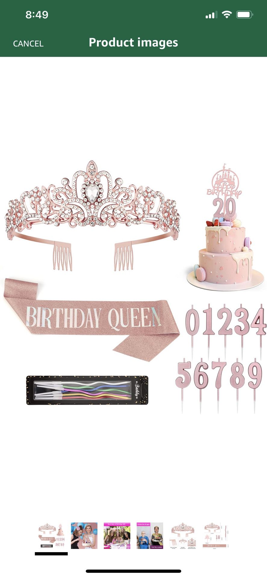 Birthday Decorations for Women, 5 pcs Birthday Sash and Tiaras Kit, Princess Party Decorations for All Ages, Including Crown/Tiara, Sash, Numeral and 