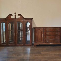 Vintage mahogany formal dining set with 2 extentions, 8 chairs and glass China cabinet
