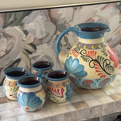 Mexican Art Pottery Pitcher Jarra Artesanal Mexicana Engove