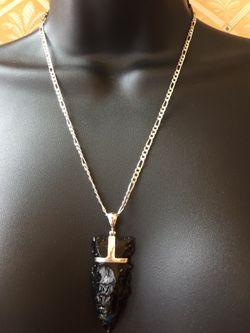 925 STER Silver Black Arrowhead Figaro Necklace 20”
