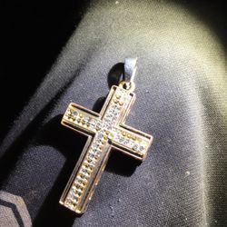 Gold Plated Stainless Steel Cross Pendant With Faux Diamonds