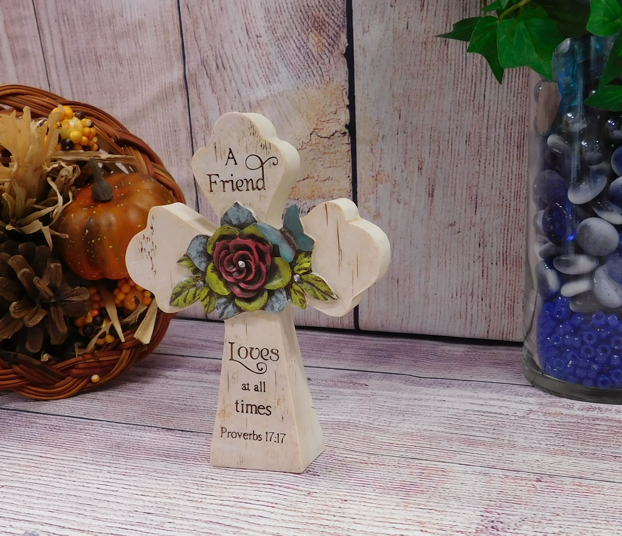 "A Friend..." Proverb Porcelain Cross - Approx 6 inches tall