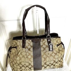 COACH💥VINTAGE💥Signature Stripe Drawstring Carryall Tote