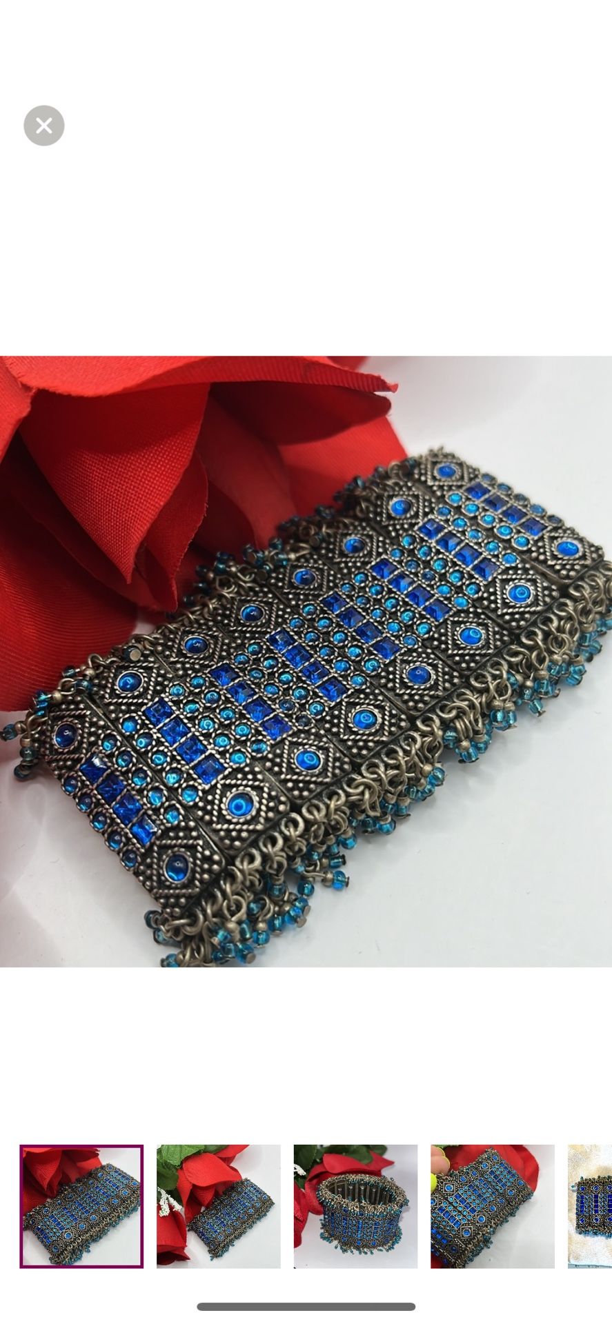 Stunning Indian style Metal Fringe stretch Bracelet - Blue