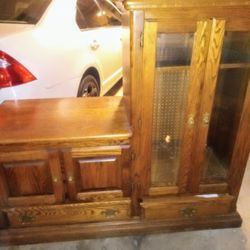 Vintage Wooden TV Unit W/ Glass Door Storage Cabinet