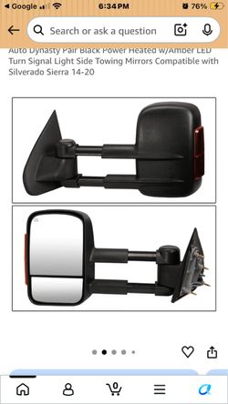 Auto Dynasty Pair Black Power Heated w/Amber LED Turn Signal Light Side Towing Mirrors Compatible with Silverado Sierra 14-20