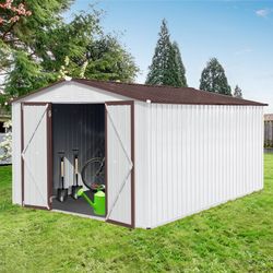 Metal garden sheds 12ftx10ft outdoor storage sheds white+coffee