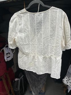 Cream Pearl Detail Peplum Blouse