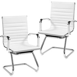 Modern Faux Leather Office Reception Chair, Set of 2, White