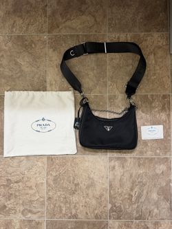 Black nylon mini shoulder bag with chain detail