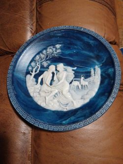 Blue Decorative Plate with Classical Relief Scene