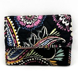 Vera Bradley Black Floral Quilted Tri-Fold Wallet with ID & Card Slots