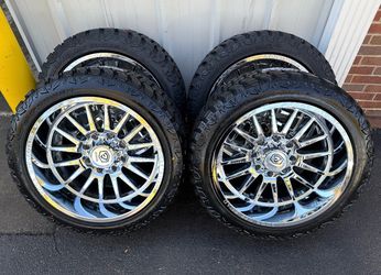 NEW 22x12 chrome edge Offroad wheels wrapped in 33x12.50R22 tires.They are 8 lug 8x180 bolt pattern